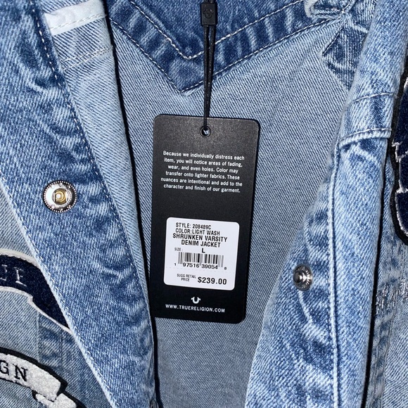 ✨TRUE RELIGION VARSITY DENIM CROP JACKET ✨ - Picture 11 of 16